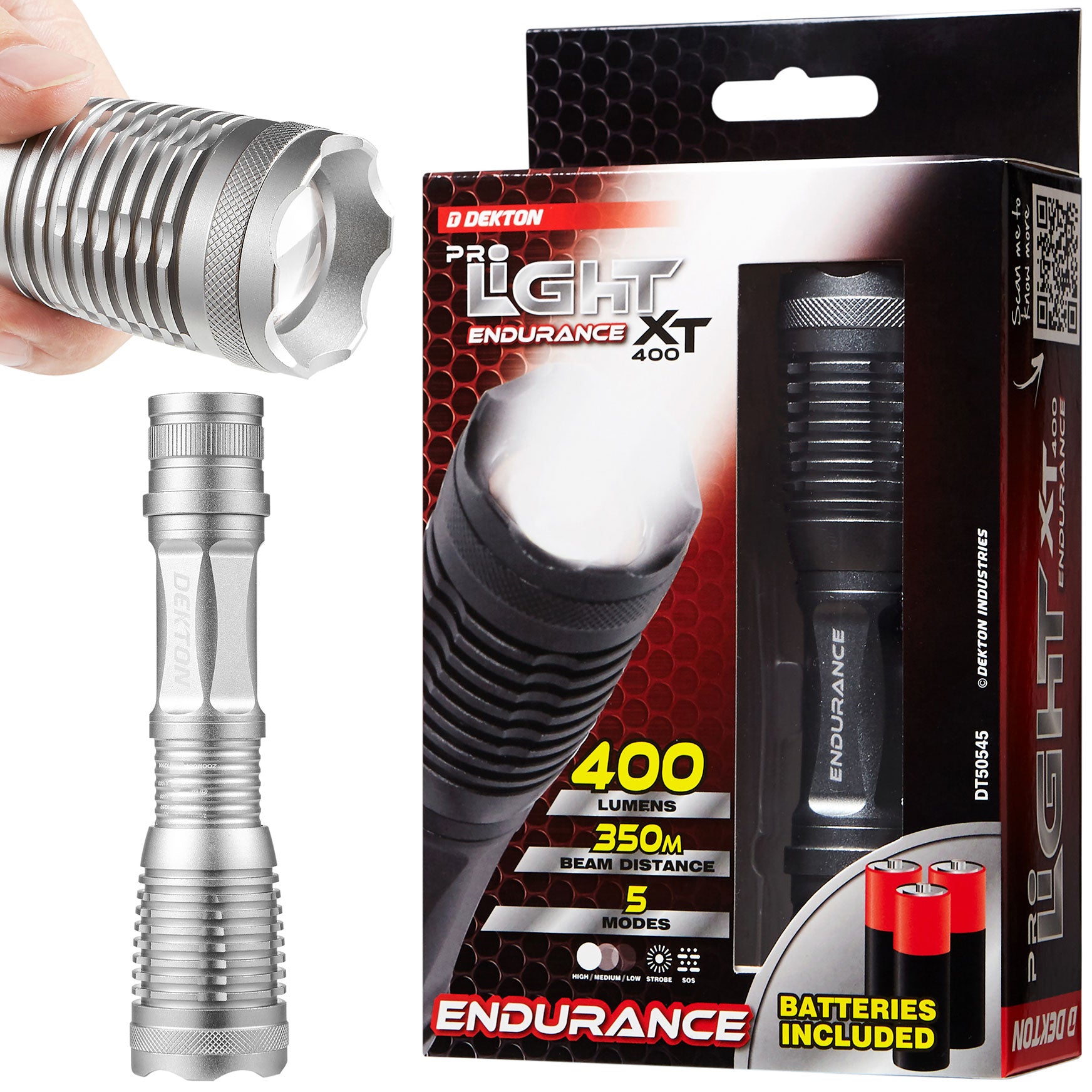 Dekton Pro Light Endurance XT 400 COB LED Torch 400 Lumen 350M Range & Batteries Dekton Pro Light Endurance XT 400 COB LED Torch 400 Lumen 350M Range & Batteries